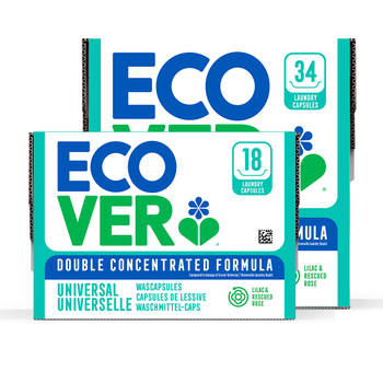 Ecover Wascapsules Voordeelverpakking - 18 + 34 stuks - 52 Wasbeurten - Voor Gekleurde Was - Lila & Roos