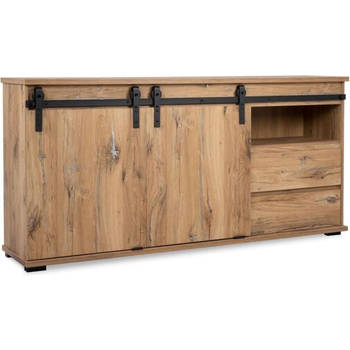 Manzano Buffet - Deeltjespanelen - Flagstaff Chene - 2 schuifdeuren, 2 laden, 1 niche - L 180 x H 87 x L 40 cm