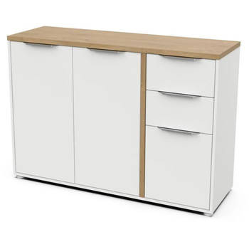 ACCESS dressoir - 3 deuren + 2 laden - Hamilton eik en wit decor - L 121,5 x D 39,6 x H 85,6 cm - DEMEYERE