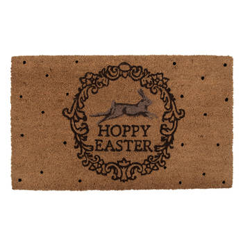 Clayre & Eef Deurmat 75x45 cm Bruin Kokosvezel PVC Konijn HOPPY EASTER Kokosmat Bruin Kokosmat