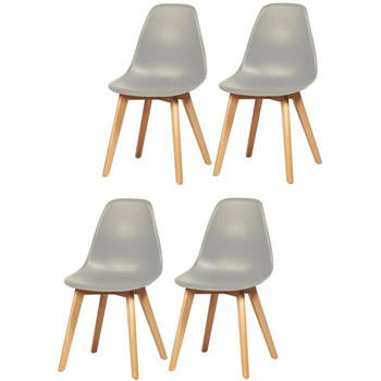 SACHA Set van 4 grijze eetkamerstoelen - Massief houten hevea-voeten - Scandinavisch - B 48 x D 55 cm