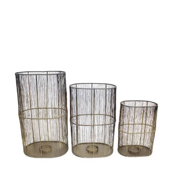 Dijk Natural Collections - Candle holder metal 21.5x14.5x31cm Set 3 - Brons