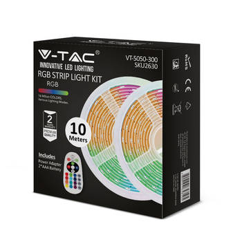 V-TAC VT-5050 300 LED Striplight - Kits - EU - Stekker - IP20 - RGB - 2x5m Rol