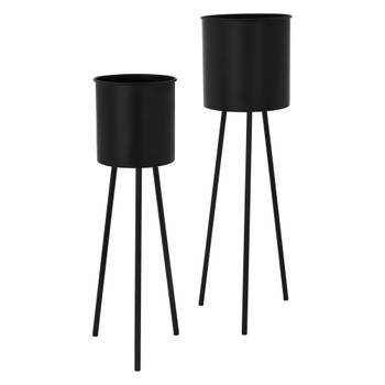 Set van 2 bloemenstandaards 22x22,5x66 / 23x26x79 cm zwart staal ML-Design