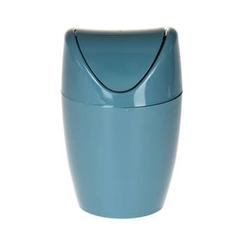 Mini prullenbakje - blauw - kunststof - keuken aanrecht model - 1,5 Liter - 12 x 17 cm - Prullenbakken