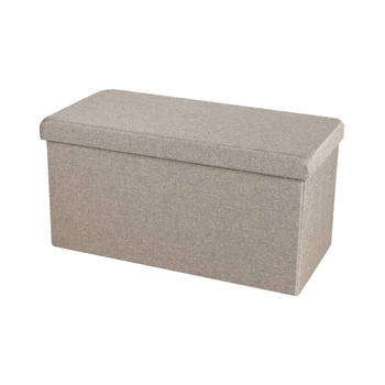 Urban Living Hocker bankje - poef XXL - opbergbox - beige - polyester/mdf - 76 x 38 x 38 cm - Poefs