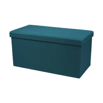 Urban Living Hocker bankje - poef XXL - opbergbox - zeeblauw - polyester/mdf - 76 x 38 x 38 cm - Poefs