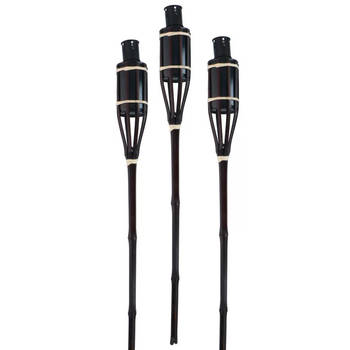 Articasa Tuinfakkels voor lampenolie - 3x stuks - 60 cm - bamboe hout - buiten - navulbaar - Fakkels