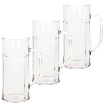 6x stuks onbreekbare bierpul ribbel transparant kunststof 56 cl/560 ml - Bierglazen