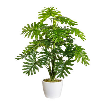 Kopu® kunstplant Monstera 50cm in Sierpot wit - 22 bladeren