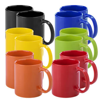 Bellatio Design Koffie mokken/bekers Auxerre - 12x - keramiek - mediterrane kleuren - 370 ml - Bekers