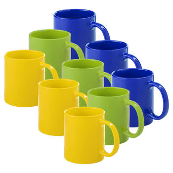 Bellatio Design Koffie mokken/drinkbekers Auxerre - 9x - keramiek - geel/groen/blauw - 370 ml - Bekers