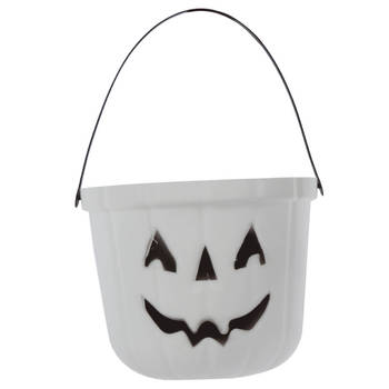 Trick or treat snoep emmertje - pompoen - glow in the dark - D20 cm - Feestdecoratievoorwerp