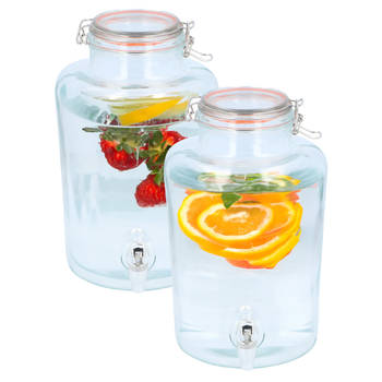Drank dispenser/limonadetap - 2x - 8 liter - glas - met kraantje - Drankdispensers