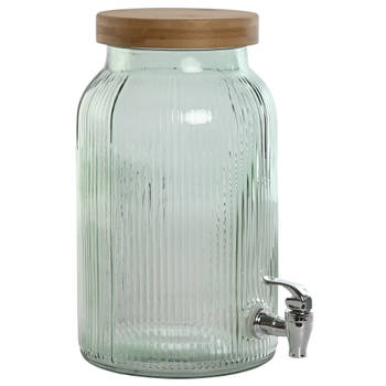 Items Drank dispenser Beverages Tap - 5.5 Liter - bewerkt glas/bamboe - tapkraan/deksel - Drankdispensers