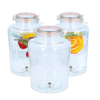 Drank dispenser/limonadetap - 3x - 8 liter - glas - met kraantje - Drankdispensers