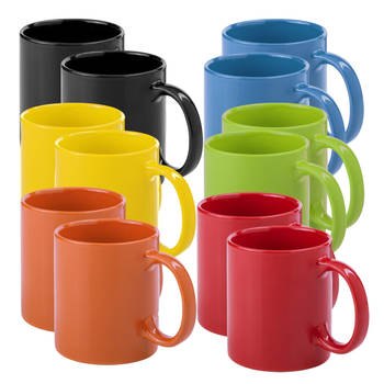 Bellatio Design Koffie mokken/bekers Auxerre - 12x - keramiek - mediterrane kleuren - 370 ml - Bekers