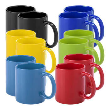 Bellatio Design Koffie mokken/bekers Auxerre - 12x - keramiek - mediterrane kleuren - 370 ml - Bekers