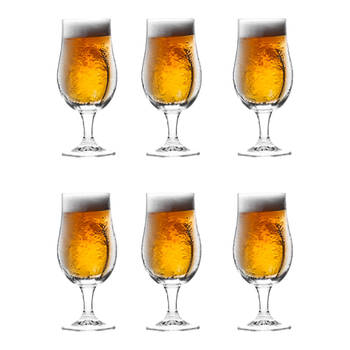 Excellent Houseware Bierglazen op voet - 12x stuks - glas - 370 ml - speciaal bier - bierglas - Bierglazen