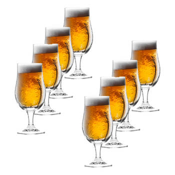 Excellent Houseware Bierglazen op voet - 8x stuks - glas - 370 ml - speciaal bier - bierglas - Bierglazen