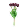 DK Design Kunst tulpen boeket - 5x stuks - donker paars - real touch - 39 cm - Kunstbloemen