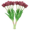 DK Design Kunst tulpen boeket - 10x stuks - aubergine paars - real touch - 39 cm - Kunstbloemen