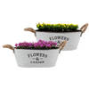 DK Design plantenpot/bloempot teil Jardin- 2x - zink - wit - L30 x D20 x H12 cm - Plantenpotten