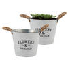 DK Design plantenpot/bloempot emmer Jardin- 2x - zink - wit - D23 x H18 cm - Plantenpotten