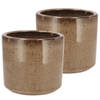 DK Design Bloempot model Brown Glaze - 2x - taupe - D14 x H15 cm - glanzend - Plantenpotten