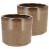 DK Design Bloempot model Brown Glaze - 2x - taupe - D15 x H17 cm - glanzend - Plantenpotten