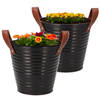 DK Design plantenpot/bloempot emmer Leather- 2x - zink - zwart - D16 x H15 cm - Plantenpotten