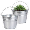 Esschert Design Emmer/plantenpot - 2x - zink - zilver - D25 x H19 cm - IJzeren emmer / teil