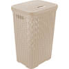 Hega Hogar Wasmand met deksel Rotan - beige - kunststof - 60L - 34 x 43 x 62 cm - Wasmanden