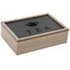 Items Theedoos/opbergdoos Cameron - 6-vaks - MDF hout - 24 x 16 x 7 cm - met doorzichtige deksel - Theedozen