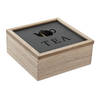 Items Theedoos/opbergdoos Cameron - 4-vaks - MDF hout - 16 x 16 x 7 cm - met doorzichtige deksel - Theedozen