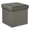 Atmosphera Poef/krukje/hocker Amber - Opvouwbare opslag box - fluweel Donkergrijs - D38 x H38 cm - Poefs