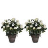 2x Witte rozen kunstplanten 33 cm met pot stan grey - Kunstplanten