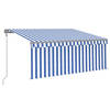 vidaXL Luifel met rolgordijn, LED en windsensor 3,5x2,5 m blauw en wit