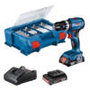 Percussion Drill Bosch Professional GSB 18V-45 +2 2.0AH Batterijen + Gal 18V-20 Charger, L-Case Pick & Click, 82pcs.