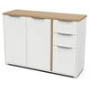 ACCESS dressoir - 3 deuren + 2 laden - Hamilton eik en wit decor - L 121,5 x D 39,6 x H 85,6 cm - DEMEYERE