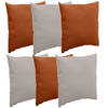 Bank/sier/tuin kussens voor binnen/buiten set 6x stuks terra bruin/taupe 40 x 40 cm - Sierkussens