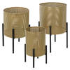 Set van 3 bloemenstandaards met plantenbak 21x21x51 / 24x24x70,5 cm zwart/goud gemaakt van staal ML-Design