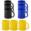 Bellatio Design Koffie mokken/drinkbekers Auxerre - 9x - keramiek - geel/zwart/blauw - 370 ml - Bekers