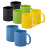 Bellatio Design Koffie mokken/drinkbekers Auxerre - 8x - keramiek - geel/groen/blauw/zwart - 370 ml - Bekers