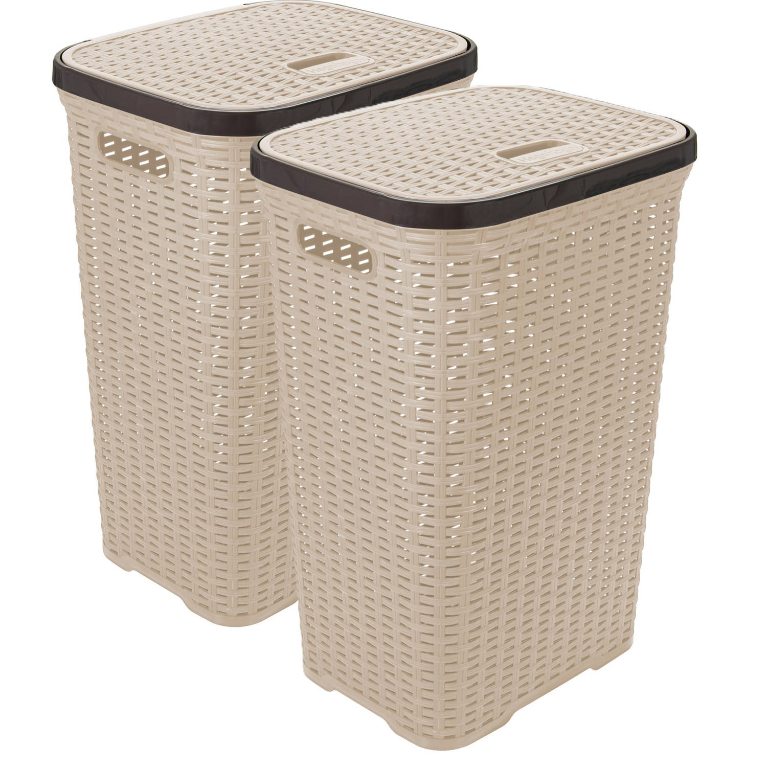 Hega Hogar Wasmand met deksel Rotan 2x beige kunststof 60L 34 x 43 x 62 cm Wasmanden