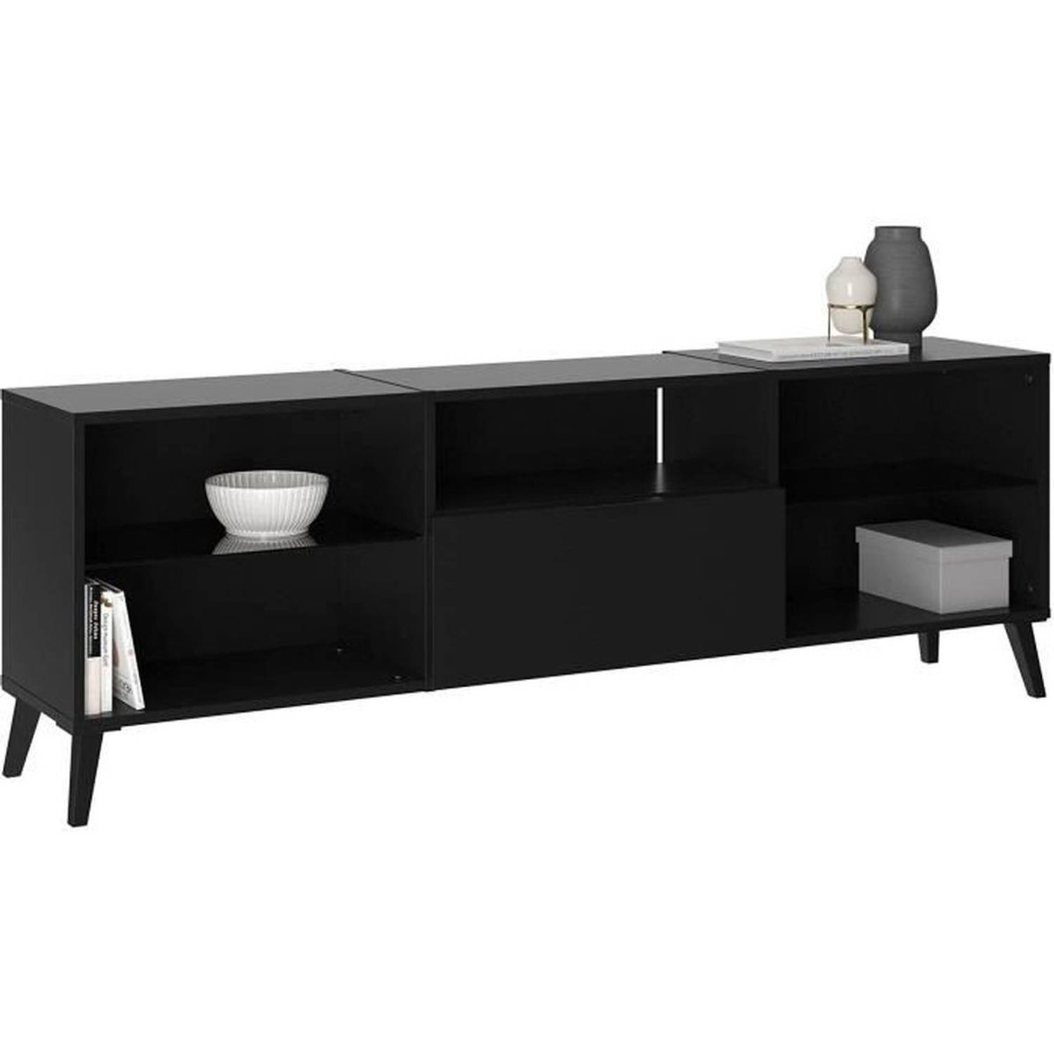 Lowboard TV/Hifi meubel - Zwart decor - L153,5 x H52 x D31,5 cm - Made in Germany