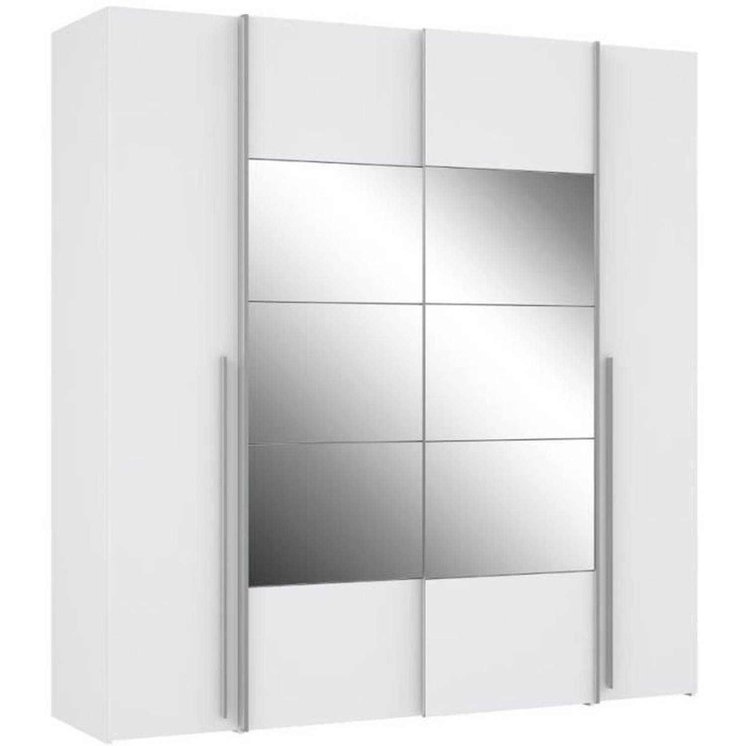 NARAGO kledingkast - Mat wit decor - 2 schuifdeuren + spiegel + 2 draaideuren + 2 kledingkasten - L200 x D61 x H210 cm