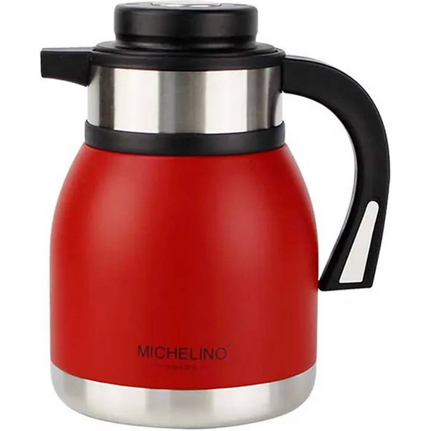Michelino 54536 - Thermosfles 1,2 liter - dubbelwandig - drankendispenser - geïsoleerde kan - koffie thee theepot grijs Rood