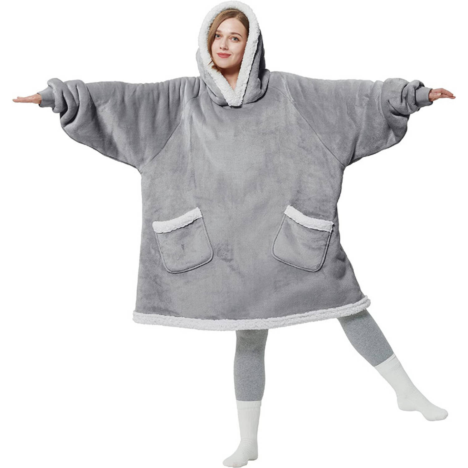 Hoodie deken met Mouwen - One size fits all - Dubbele voering - Fleece Deken - TV deken - Warmte deken