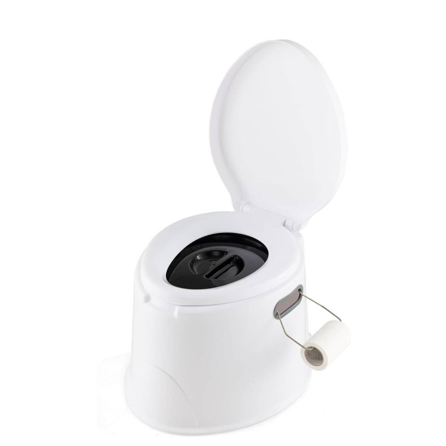 Costway Draagbaar Camping Toilet 5L - Lichtgewicht Buiten Toilet met Uitneembare Binnenemmer wit/grijs